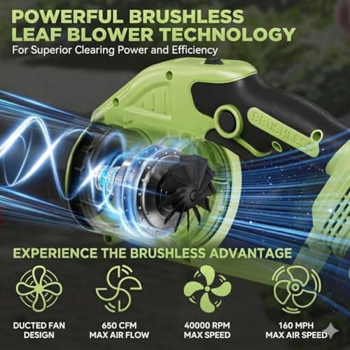 Brushless Cordless Leaf Blower with 2x 4.0Ah Batteries & Fast Charger, 650 CFM 150 MPH Brushless Battery Powered Leaf Blower, 40000 RPM Lightweight Electric Sweeper for Lawn Care, Yard Debris and Snow - Thumbnail 3