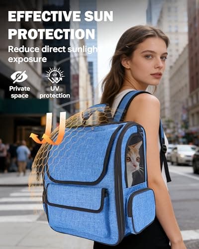 Cat Backpack Carrier, 2 in 1 Expandable Cat Backpack with Breathable Mesh,Cat Carrying Backpack with Detachable Round Play Tunnel for Cat 17lbs & Small Dog 13lbs,Blue. - Thumbnail 5