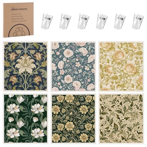 Needbrock 6 Pack William Morris Swedish Dishcloths for Kitchen,Swedish Rags Dish Towels with Clips, Reusable Paper Towels Washable Absorbent Cellulose Sponge Cloths No Odor for Cleaning Home Kitchen - Image 1