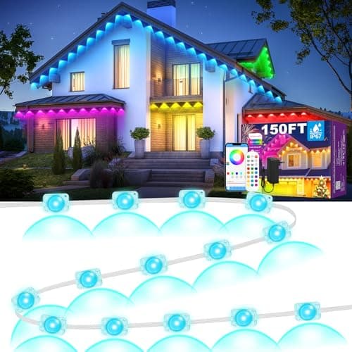 MUCCCUTE Permanent Outdoor Lights for Holidays Valentines 150ft RGB House Light w/App & Remote Control Smart Rainbow LED IP67 Waterproof for New Year Christmas Roof Eaves Garden Décor All Year Around - Image 1