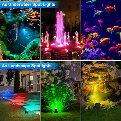 T-SUNUS Smart Bluetooth LED Pond Lights IP68 Waterproof Submersible Underwater Light 4-in-1 Dimmable Timing Landscape Spotlights for Fountains Ponds Waterfalls Aquariums Fish Tank Garden Fountain - Thumbnail 6