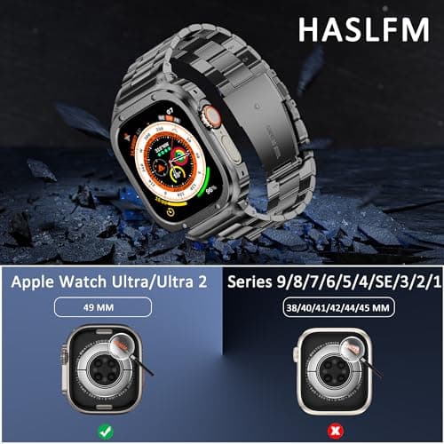 HASLFM Metal Case and Bands Compatible with Apple Watch Ultra 2/Ultra,Stainless Steel Strap and Protector Cover for iWatch,Men Watch Strap for Apple Watch 49mm (Grey) - Thumbnail 4