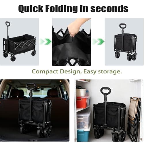 XMT 100L Folding Wagon Cart Push & Pull Beach, 350 lbs Weight Capacity Heavy Duty Folding Beach Wagons with Big All-Terrain Wheels & Drink Holders for Groceries, Shopping, Camping, Sports - Black - Thumbnail 6