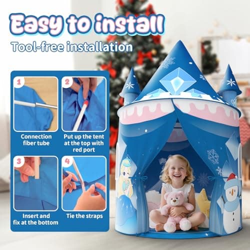 Skirfy Princess Play Tent, Frozen Toy for Girls, Ice Castle Kids Tent Indoor and Outdoor, Large Imaginative Playhouse for Toddler 3+,Christmas Birthday Thanksgiving Gift for Girls-64.2*41.3*41.3 inch - Thumbnail 4
