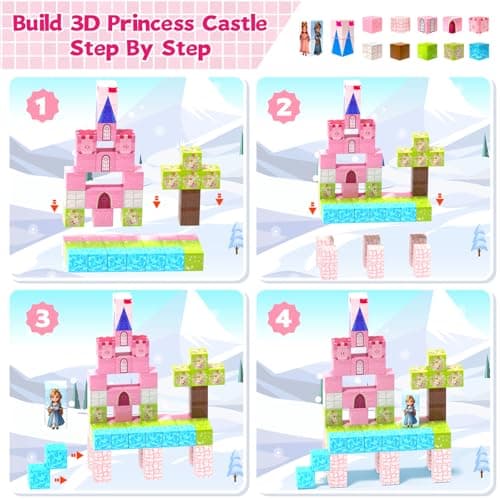 Hiwawind Magnetic Blocks Princess Toys - Easter Gifts for Kids - Princess Castle Building Blocks,Birthday Gifts for Girls, Toys for 3 4 5 6 7 8 Year Old Girls Boys, Preschool Toddlers Travel Toys - Thumbnail 5