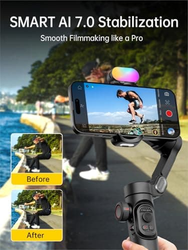 AOCHUAN Phone Gimbal Stabilizer 3-Axis Smartphone Foldable Handheld Gimbal for iPhone with Focus Wheel TikTok YouTube Vlog Stabilizer for iPhone17 16 15 14 13 Pro Max Android-Smart XE - Thumbnail 3