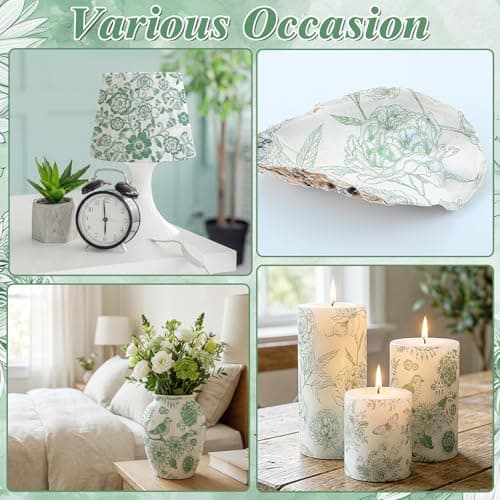 16 Pcs 8 Styles Decoupage Napkins, Sage Green Floral Paper Napkins Chinoiserie Decorative Cocktail Napkin Pretty Printed Cocktail Paper for DIY Crafting Furniture Decor Birthday Party Baby Shower - Thumbnail 5