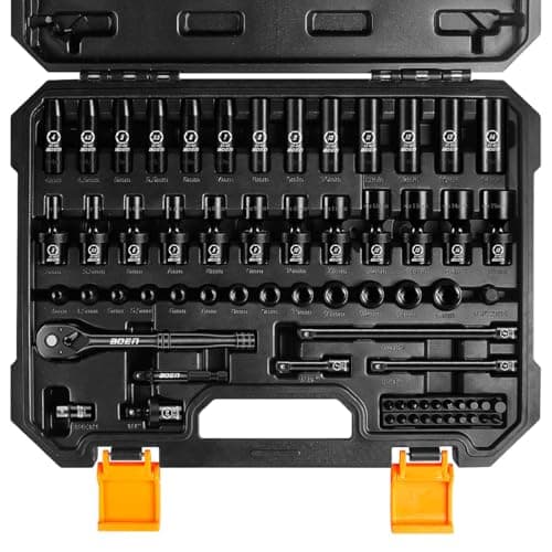 BOEN 1/4" Drive Metric Impact Socket Set, 66-Piece (4-14mm) Deep & Shallow Kit, Includes 5-15mm Swivel Sockets, 72T Ratchet Handle, 2", 4", 6" Extension Bar, Adapters, Universal Joint & Impact Bit - Image 1