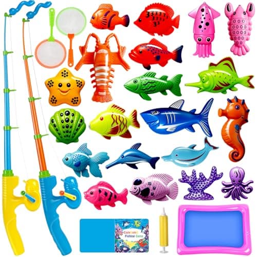 CozyBomB™ Magnetic Fishing Toys Game Set for Kids | Water Table Bathtub Kiddie Pool Party Pole Rod Net, Outdoor Plastic Floating Fish, Toddler Bath Color Ocean Sea Animals Birthday Gift Age 3-5 6 4-8 - Image 1
