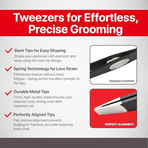 SEKI EDGE SS-518 Amazing Tweezer - Slant Tip with Tension Stopper - Stainless Steel -Black- Crafted with Patented Spring Technology for Precision and Flawless Eyebrow and Hair Removal - Made in Japan - Thumbnail 4