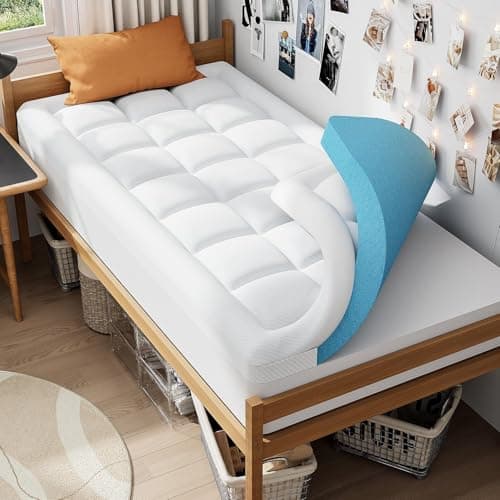 ELEMUSE Twin XL Dual Layer 3 Inch Memory Foam Mattress Topper for College Dorm Bed Room Essentials, 2 Inch Cooling Gel Foam and 1 Inch Soft Pillow Top Pad Extra Long Twin, Extra Support