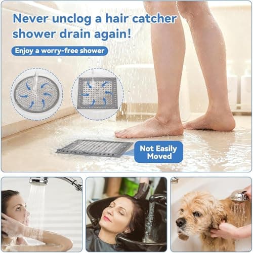 Shower Drain Hair Catcher, 4.72" Shower Drain Cover, All-in-One Universal Sink & Shower Drain Strainer, Easy Installation, Stainless Steel and Silicone Bathroom Accessories for Tub, Bathtub (Square) - Thumbnail 3