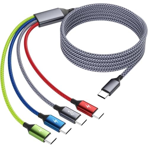 USB C Splitter Multi Charging Cable 1Pack 5FT, Dual Type C Charger Cord,4 in 1 Multiple Nylon Braided Cable with 4 Type-C Connectors Compatible with iPhone 17 16 Pro Max/Tablets/Google - Image 1