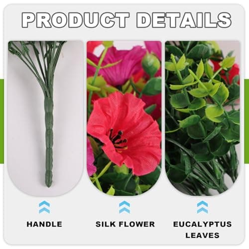 Fake Artificial Hanging Morning Glory Flowers for Outdoor Planters Porch Pation Decoration,2 Bundles UV Resistant Silk Faux Flowers with Realistic Eucalyptus Plants for Home Office Garden Decor - Thumbnail 3