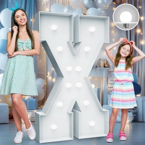 4FT Marquee Light Up Letters - Cool White Light Up Letters X with Fixed Water Bag, Party Decoration Large Marquee Light Up Letters can Be Used for Wedding Decoration, Birthday Party Decoration - Image 1