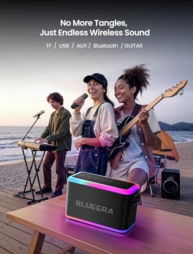 Karaoke Machine for Adults & Kids, Portable 60W Speaker, Rechargeable Wireless Microphones, Music Sync LED Lights for Party Holidays Teenagers, Black - Thumbnail 3