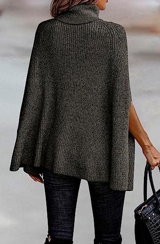 KIRUNDO Women's 2026 Fall Winter Turtleneck Poncho Sweater Fashion Chunky Knit Cape Wrap Sweaters Pullover Jumper Tops(Army Green, X-Large) - Thumbnail 5