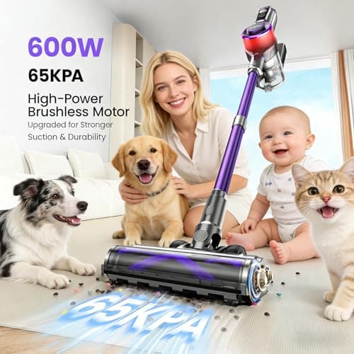 Cordless Vacuum Cleaner,600W 65KPA Dual Motor Vacuum for Home with AI Auto Suction,70Min Runtime,Stick Vacuums with Self-Standing Design,LED Headlights for Carpet,Hardwood Floors,Pet Hair,Tile - Thumbnail 3