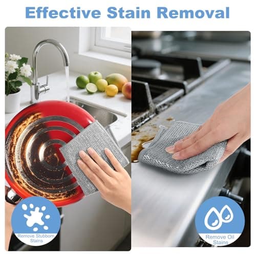 TIVERAIN 10pcs New Upgrade 2-Layer Microfiber Wire Dishcloth,Non-Scratch Wire Dishwashing Rags for Wet and Dry,Metal Scrubbers, Kitchen Miracle Cleaning Dish Rags for Cookware,Sinks, Dishes,Stove,Grey - Thumbnail 3
