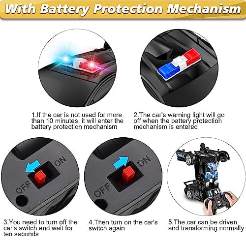 LNNKINE Remote Control Car, Transform Robot RC Cars, 2.4Ghz Transforming Police Car Toy with LED Light, One-Button Deformation and 360° Rotating Drifting, Toys for Boys Age 4-7 8-12 - Thumbnail 6
