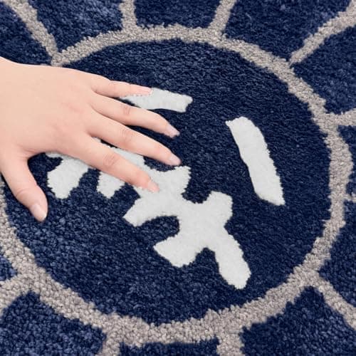 Shovagy Trippy Happy Face Rug Cool Rugs Tufted Quick Dry Bath Mats for Bathroom Non Slip Bath Mat Water Absorbent 2FT Navy Blue Bathroom Rugs Halloween Gothic Ghost Skull Horror Decor Carpet - Thumbnail 3