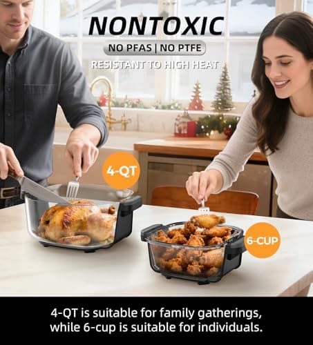Tixixc 5-in-1 Portable Glass Air Fryer, 4QT & 6-Cup Glass Containers with Lids, Silicone Mat, 1500W Small Air Fryer, 90% Less Oil, Dishwasher/Freezer Safe for Single Servings, Family Meals - Thumbnail 4