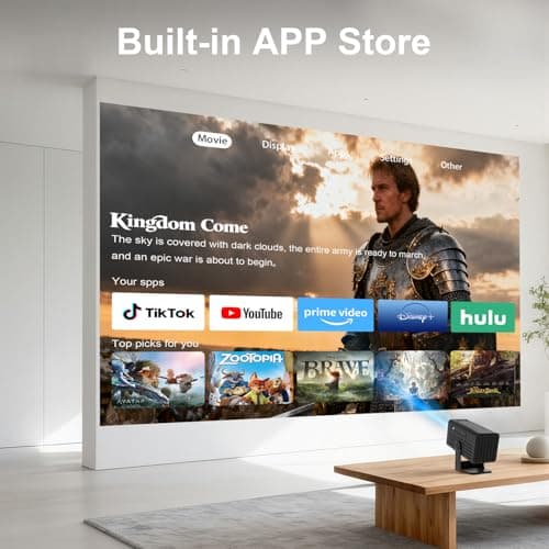 Mini Projector, Portable Projector 4K Support, Full HD 1080P Outdoor Movie Projector with WiFi6 and Bluetooth,Auto Focus with Built-in Apps Proyector,Compatible with HDMI/USB/iOS/Android - Thumbnail 2