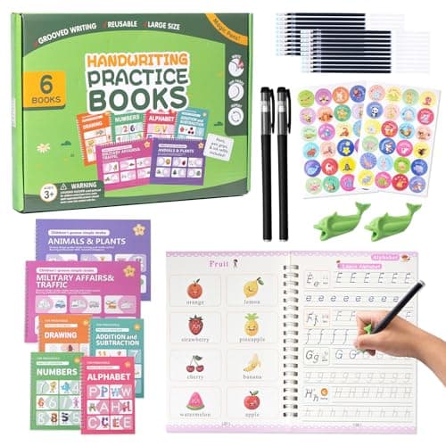 Magic Grooved Writing Practice for Kids, Reusable Handwriting Copybook for Kids 3-8, Large Grooved Cursive Handwriting Workbook (6 Books) - Image 1