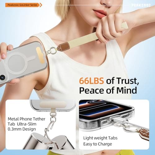 PEAKZOOC Phone Lanyard Crossbody Strap with Wallet, Clip and Go Design, Adjustable Phone Strap with Detachable Pouch, Wrist Strap & 360° Rotatable Metal Phone Tether,Gift for Women(Beige) - Thumbnail 5