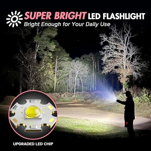 WdtPro LED Flashlight High Lumens SR2000 Pro, 2 Pack Brighter Tactical Flashlights with 5 Modes & Zoomable, Powerful Mini Flash Light for Emergency, Camping, Hiking (Pink) - Thumbnail 2