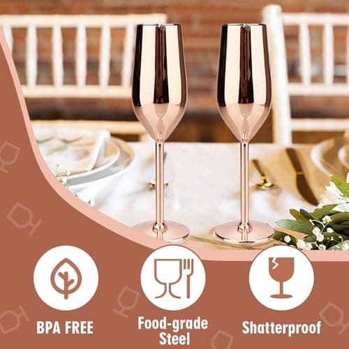 TJ Unbreakable 8 Oz Stainless Steel Champagne Flutes (4 Pack)- Rose Champagne Glasses - Reusable Indoor Outdoor Drinkware - Keeps Drink Cool for Longer - Gift Idea - Thumbnail 2