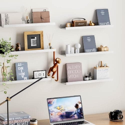 Mifurn Wall Shelves for Living Room, Nursery Book Shelves Black Bathroom Shelves Over Toilet Floating Shelves for Wall, Modern Wood Storage for Bedroom, Kid's Room, Kitchen, 24inch, Set of 6 - Thumbnail 2