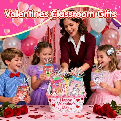 Scratch Art Party Favors for Kids - 24 Pack Valentines Party Favors Goodie Bag Stuffers for Kids, Classroom Prizes Birthday Gifts Bulk, Rainbow Scratch Notebook Coloring Book (Valentines) - Thumbnail 3