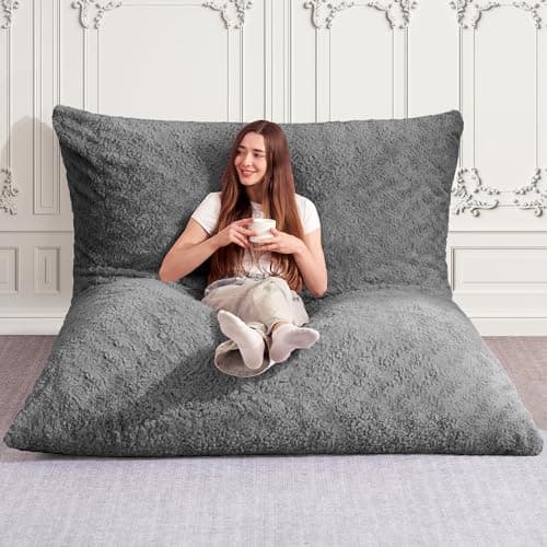 HABUTWAY 4 in 1 Bean Bag Chair, Giant Memory Foam Filling Bean Bag Sofa, Adult Bean Bag Chair, Machine Washable Faux Fur Cover, Bean Bag for Adult (Grey) - Image 1