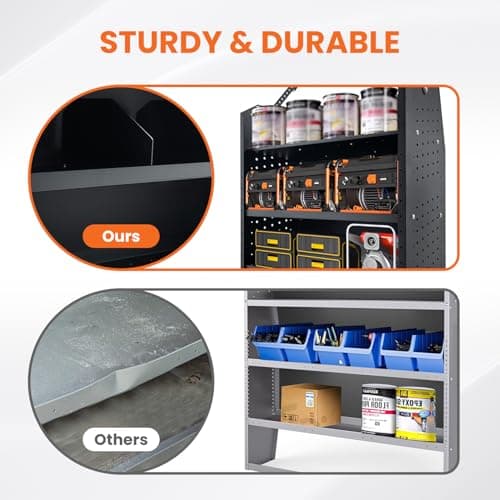 EONECROSS Cargo Van Shelving Storage System Low/Mid/High Roof Steel Van Shelves Fit for Ford Transit,GM,NV,Promaster,Sprinter and Metris,52" W x 46" H x 13" D - Thumbnail 3