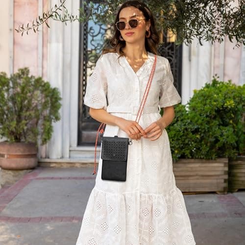 SHOMICO Small Crossbody Bags for Women, Faux Leather Cell Phone Purse Crossbody, Cross Body Purse with Touchable Clear Phone Window & Charging Port, Purses with Orange Adjustable Crossbody Strap - Thumbnail 2