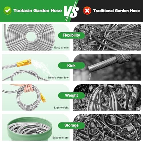 Toolasin Water Hose 50ft, Flexible Stainless Steel Metal Garden Hose with 10-Function Nozzle, No-Kink, Leak-Proof, Anti-Pets, Wear-Resistant, 3/4 GHT, Easy to Use and Store for Garden, Yard, Outdoor - Thumbnail 4