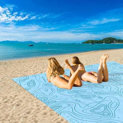 SkyNature Beach Blanket Waterproof Sandproof, 78”x 86” Large Sand Free Beach Mat with 4 Stakes & Portable Bag, Big Flodable Compact Outdoor Pockets Picnic Blanket - Thumbnail 3