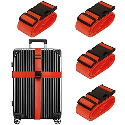 Luggage Straps for Suitcases TSA Approved Travel Belt 4 Pack by Chelmon (Red)