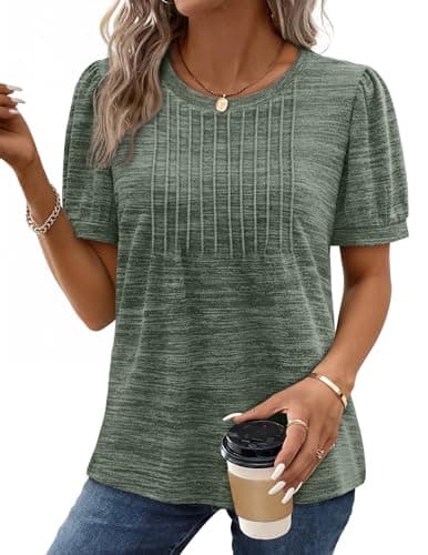 XIEERDUO Plus Size Spring Clothes for Women Short Sleeve Spring Tops Sweaters Pleated St Patricks Day Shirt Tops and Blouses Dressy Causual Outfits Fashion Clothing 2026 Green XXL - Thumbnail 2