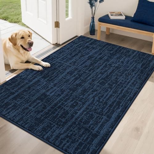 COSY HOMEER-Dirt-Trapper-Door-Mat 32"x48" Non-Slip Entryway Rugs Washable Welcome Mat Absorbent Entrance Mats Low Pile Dog Door Mats for Front Back Doomats and Wet Shoes,Navy Blue - Image 1