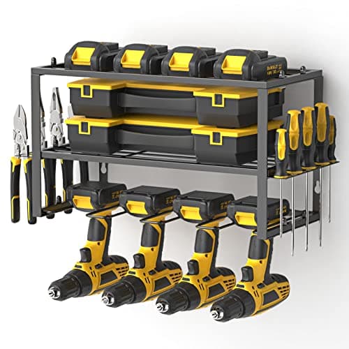 Spacecare Power Tool Organizer- Power Drill Tool Holder- Heavy Duty Tool Shelf & 1 Pack 3 Layers Tool Rack Cordless Drill Holder- Floating Tool Shelf Wall Mounted Tool Storage Rack for 4 Drill Holders - Image 1