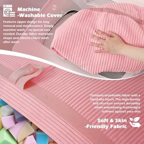 HABUTWAY Bean Bag Chair, 5FT Giant Bean Bag Chair with Memory Foam, Ultra-Soft Corduroy Cover & Zipper Design, Portable Handle – Comfy Bean Bag Sofa for Living Room, Bedroom, No Assembly - Pink - Thumbnail 6