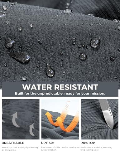 MOURCE Mens Tactical Pants Ripstop Waterproof - Elastic Waist Outdoor Work Hiking Pants Men with 10 Pockets, Grey - Thumbnail 3