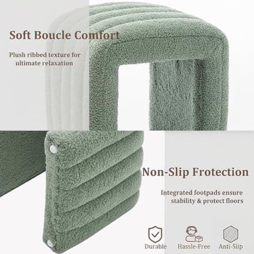 SEYNAR Modern Boucle Upholstered Ottoman,Small Accent Footrest Bench,Upholstered Cube Seat for Bedroom,Living Room,Entryway(Green) - Thumbnail 4