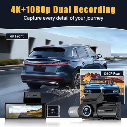 dashcam, 3 Channel WiFi 360° All Sides Dash Cam, IR Night Vision, 4K+1080P*3 Front Rear Inside Dashcams, Voice Control, GPS, 24 Hours Buffered Parking Mode Dash Camera, Support 512GB Max F7 - Thumbnail 2
