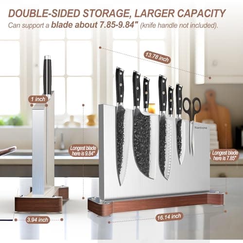 Nanbone Magnetic Knife Block Without Knives Large Double Side Magnetic Knife Holder Stand with Strong Magnet, Stainless Steel Knife Storage Organizer for Kitchen Counter Knife Rack Three Magnet Strip - Thumbnail 2