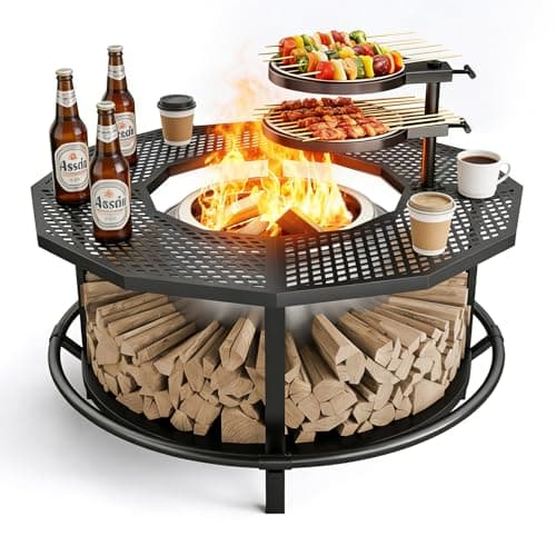 VELUVIA Fire Pit Surround Tabletop - 360° Fire Pit Guard for Solo Stove Bonfire & Ranger, Portable Protective Barrier for Wood Burning Fire Pits, UV-Resistant Outdoor Fabric & Adjustable Height - Image 1