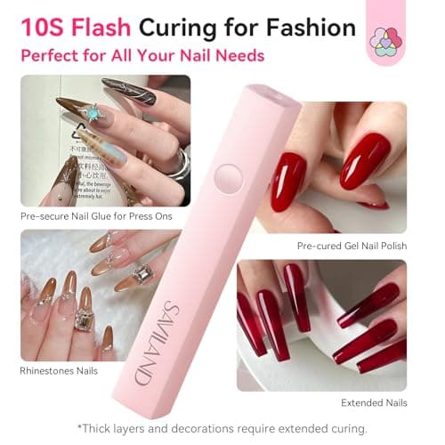 SAVILAND Handheld UV Light for Nails: 2025 Pink 3W Portable Mini UV Light for Gel Nail Sticker LED Gel Nail Flash Cure Lamp Gel Polish Rechargeable Flash Cure light Type-c Home DIY Nail Art Use - Thumbnail 5