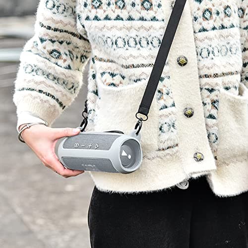 Silicone Case for JBL FLIP 6 Waterproof Portable Bluetooth Speaker, Gel Soft Skin Rubber Cover, Travel Carrying Storage Bag Pouch with Shoulder Strap and Carabiner - Grey - Thumbnail 6